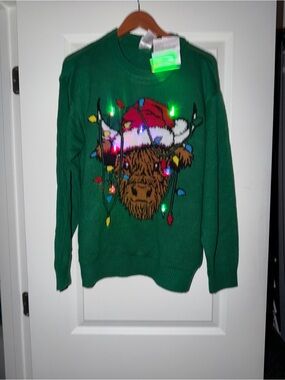 Freeze Green Crewneck Holiday Buffalo Sweater with Light Details